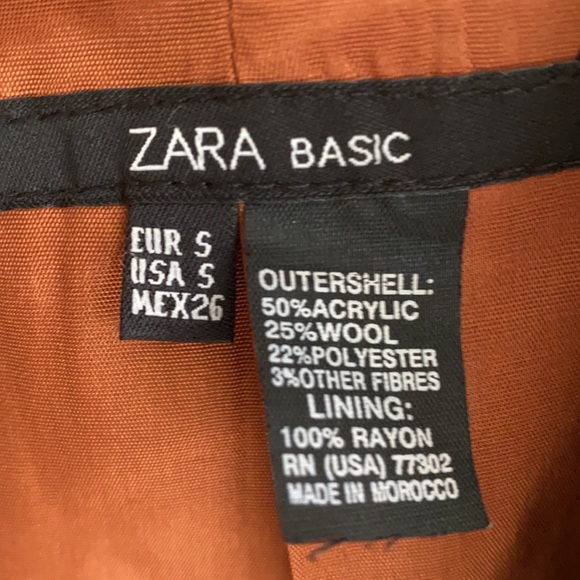 Zara Basic Brown Wool Blend Tweed Blazer with Velvet Elbow Pads, Size S - Picture 5 of 13